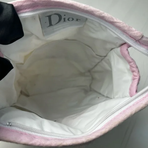 White Fluffy “I love Dior” White and Pink Dior Nylon TerryClothed Cosmetic Bag